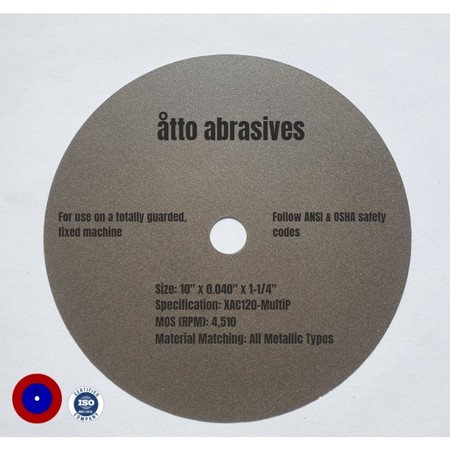 ATTO ABRASIVES Ultra-Thin Sectioning Wheels 10"x0.040"x1-1/4" Multi-purpose 1W250-100-SG
